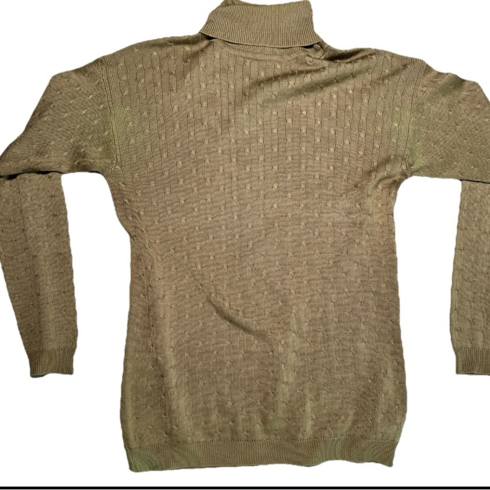 Paul Stuart Sweater Sz Small Brown Cable Knit Turtleneck 100% Silk Vintage